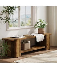 Tribesigns Wood Entryway Bench, 63" End of Bed Bench with Storage Shelf, Farmhouse Extra Long Shoe Bench