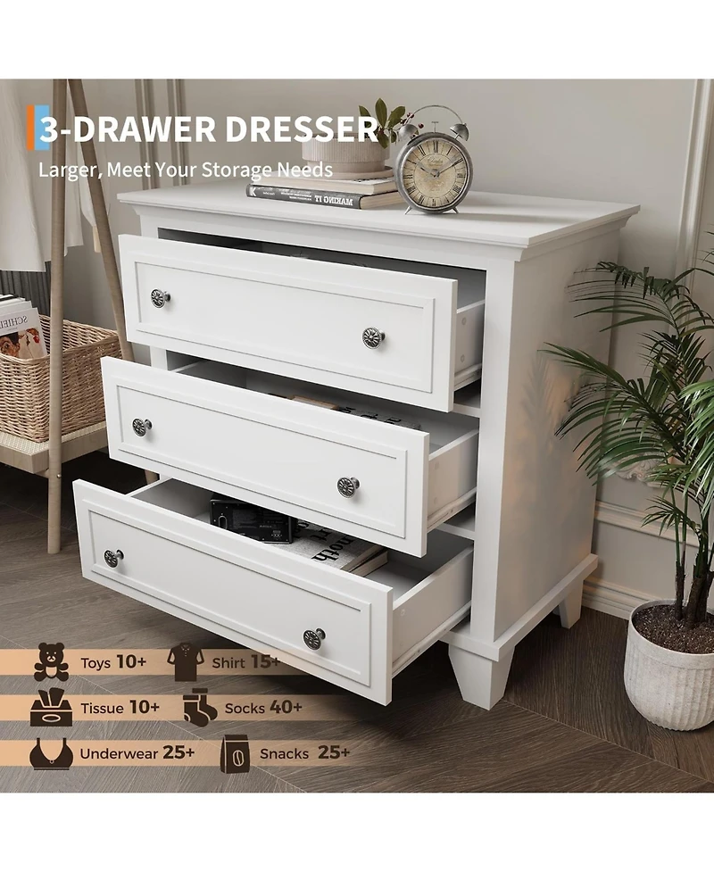 gaomon 3 Drawer Dresser, Wooden Storage Chest of Drawers with Exquisite Metal Handles, Small Cabinet, Modern Design Dresser