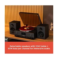 RadioShack Turntable With Professional Style 4001798: 3-Speed Vinyl Record Player Fm, Cd Player, Usb, Bluetooth, Two Detachable Speakers Included