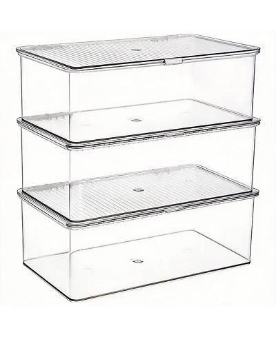 Yigii Set of 3 Clear Acrylic Storage Bins with Hinged Lid for Home & Office 3 Pack