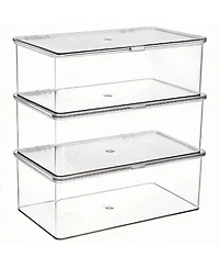 Yigii Set of 3 Clear Acrylic Storage Bins with Hinged Lid for Home & Office 3 Pack