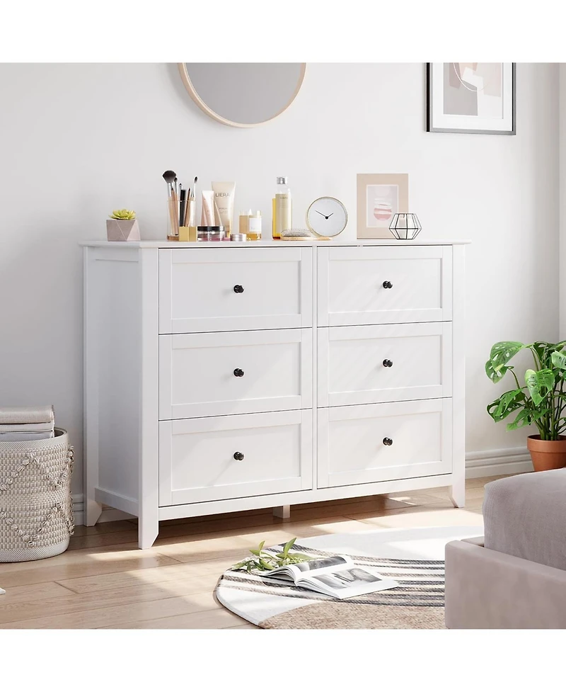 gaomon 6 Drawers Dresser for Bedroom, Farmhouse Wood Dressers Chest of Clothes, Tall Storage Organizer