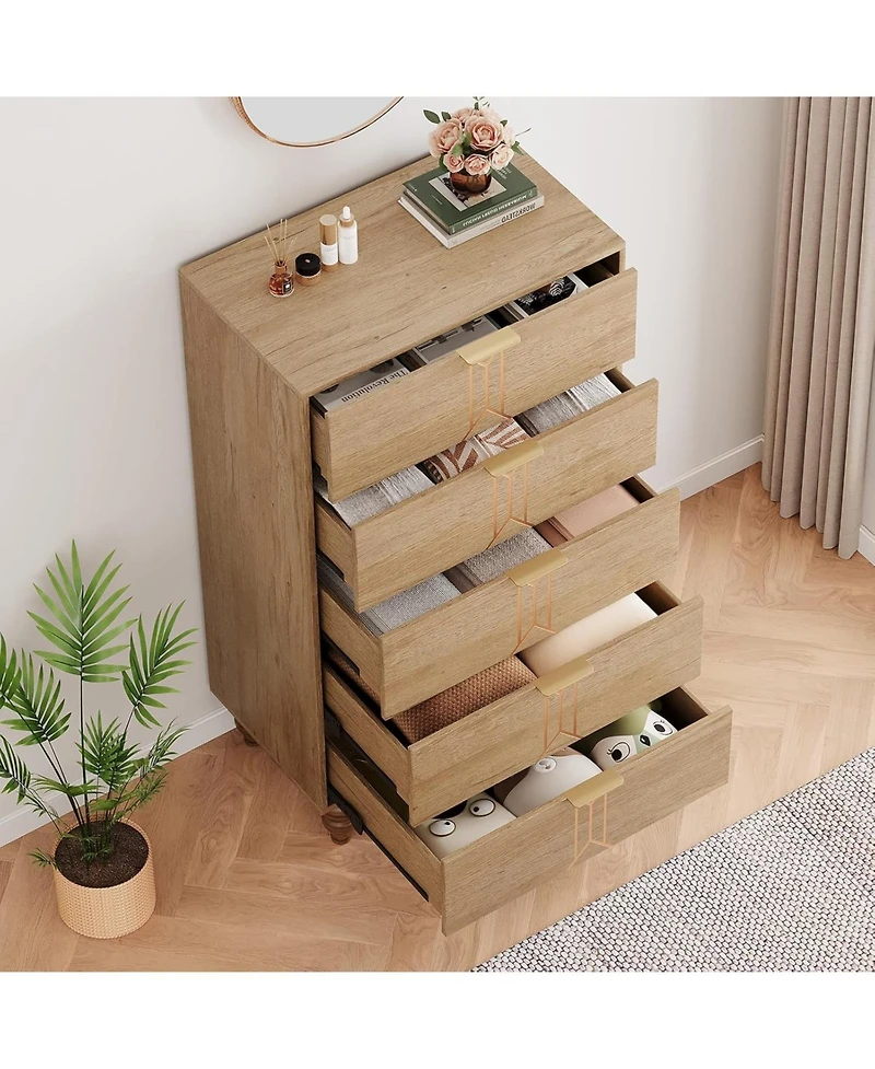 gaomon and Tall Wooden 5 Drawer Dresser with Vintage Pattern Design, Modern