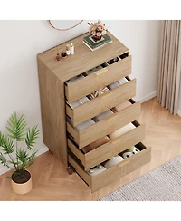 gaomon and Tall Wooden 5 Drawer Dresser with Vintage Pattern Design, Modern