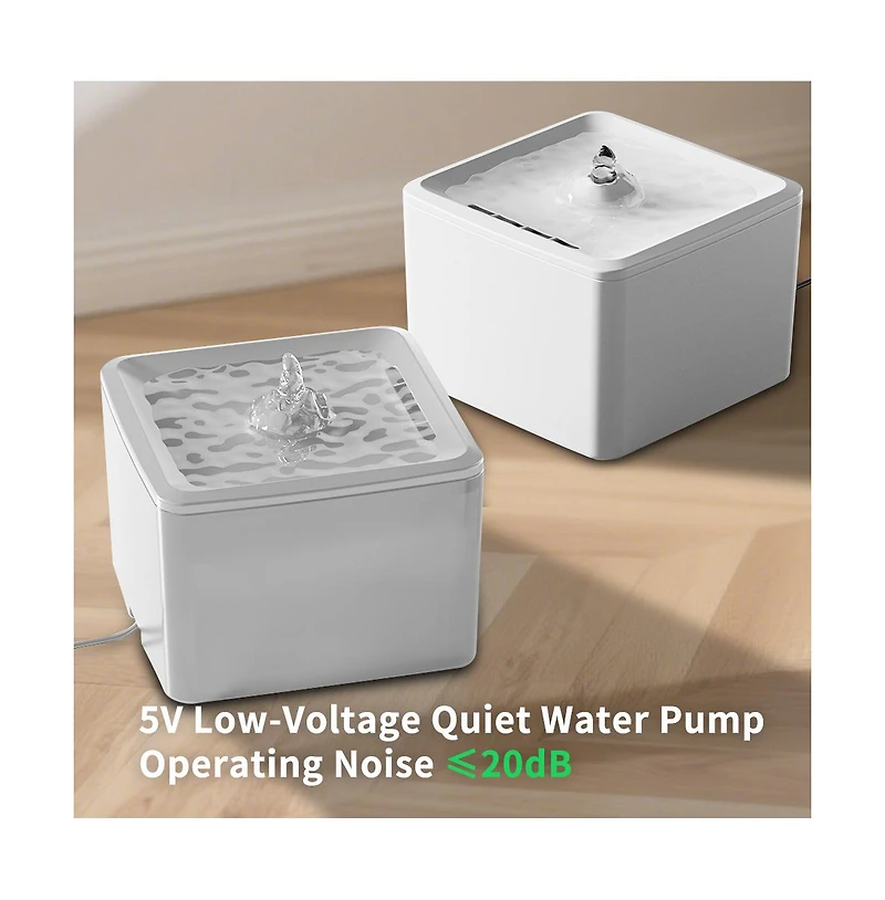 Aostirmotor Automatic Pet Waterer with Circulation, Square Fountain Cat Bowls, 3800ml/3.8L for Cats