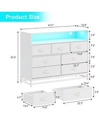Gaomon Dresser with 7 Drawers for Bedroom, Wooden Long Led Lights and Charging Station, Large Capacity