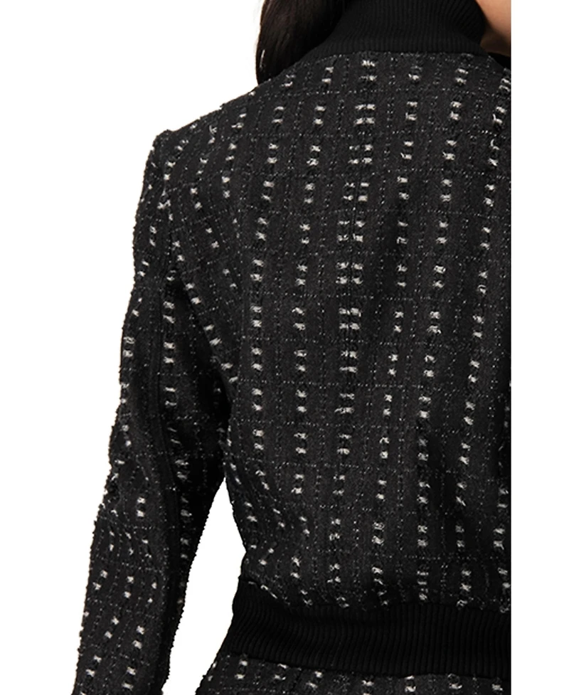 Ivonne Textured Denim Bomber Jacket with Front Zip