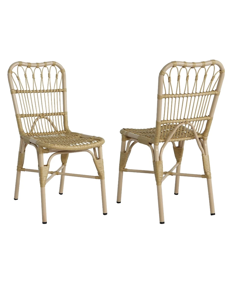 Flynama Set of 2 Natural Outdoor Pe Wicker Patio Dining Chairs Hand Woven Iron Frame for Backyard Poolside Garden