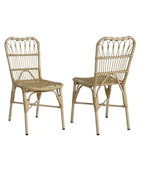 Flynama Set of 2 Natural Outdoor Pe Wicker Patio Dining Chairs Hand Woven Iron Frame for Backyard Poolside Garden