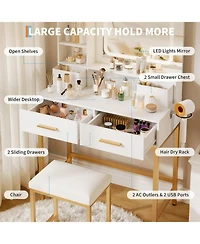 Gaomon White Lighted Mirror Vanity Desk, Multi-Purpose Makeup Table for Bedroom & Dressing Room