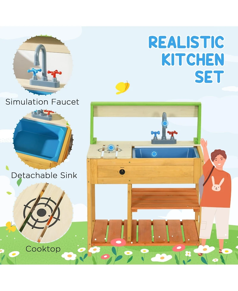 Hongge Outdoor Kids Mud Kitchen with Sink and Storage Shelves