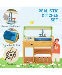 Hongge Outdoor Kids Mud Kitchen with Sink and Storage Shelves