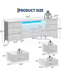 gaomon 70 Inch Long Dresser with 13 Drawers, Tv Stand for 65-80 Charging Station Led Lights, Fabric Storage Organizer Bedroom