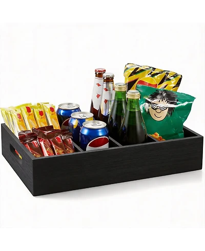 Yigii Wooden Snack Organizer with Removable Dividers for Countertop