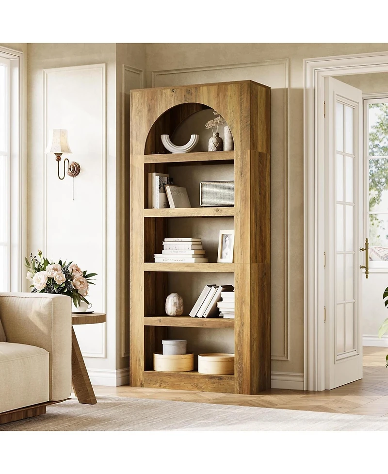 Tribesigns 70.8 Inches Modern Wooden Bookcase, 5-Tier Arched Bookshelf,Open Display Storage Shelf Organizer
