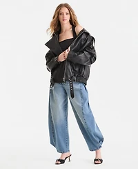 Bar Iii Women's Faux-Leather Zip-Front Bomber Jacket, Macy's Exclusive