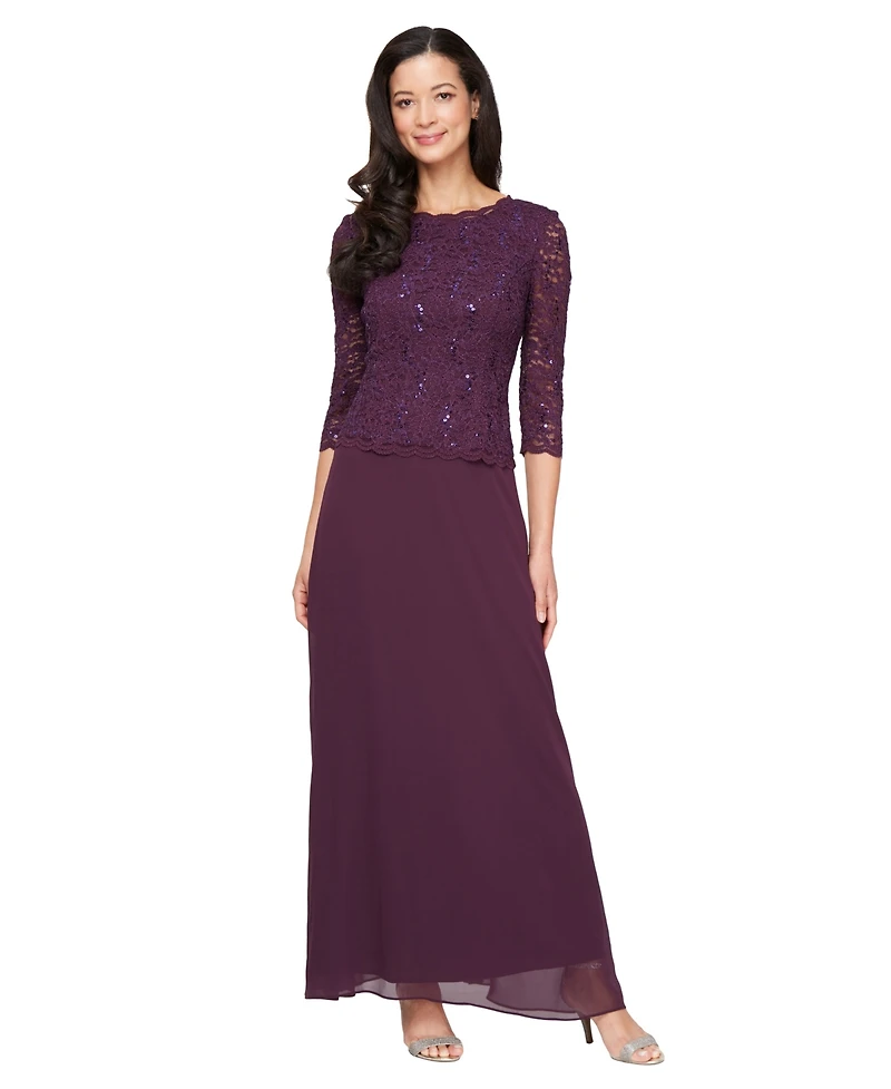 Alex Evenings Petite Sequin Lace Gown