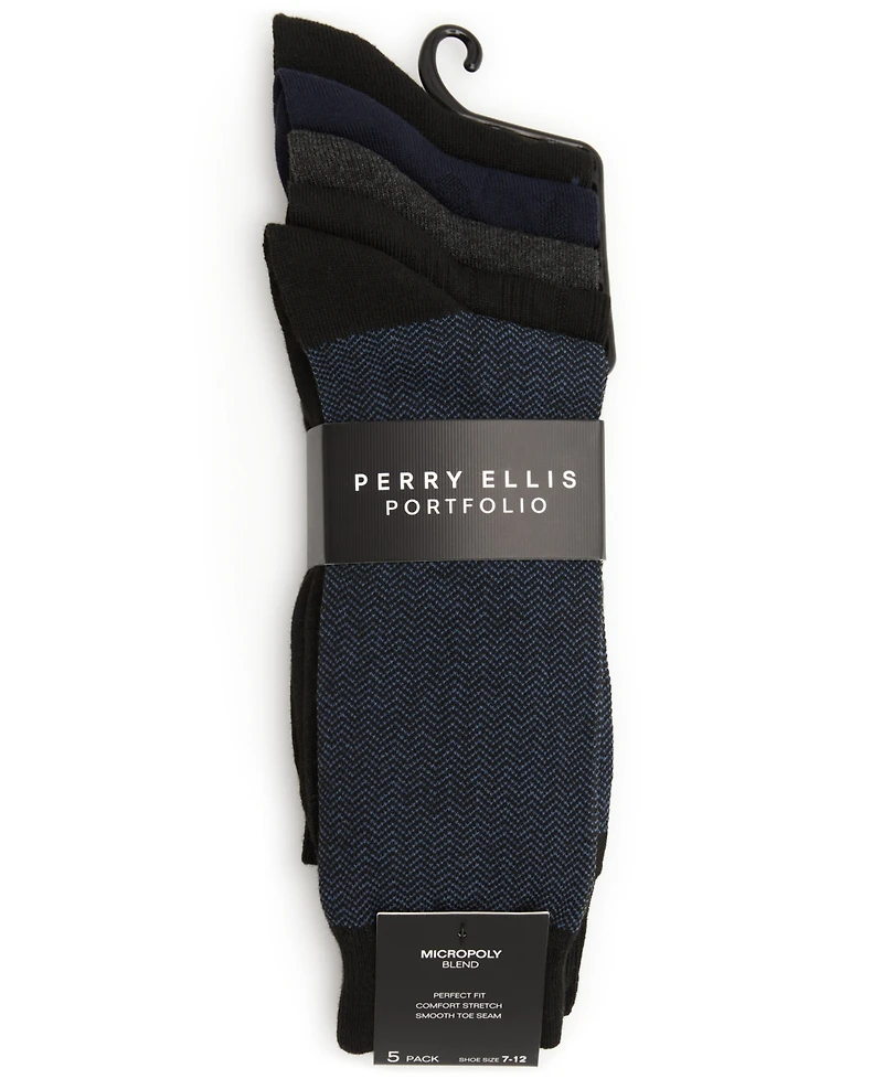 Perry Ellis Portfolio Men's Herringbone Patterned Texture Socks, 5-Pack