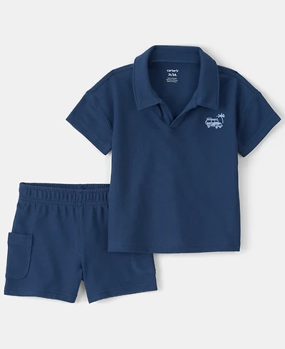 Carter's Boys' Toddler 2T-5T Car Collared Top & Shorts, 2-Piece Set
