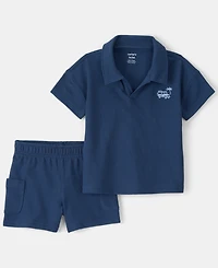 Carter's Boys' Toddler 2T-5T Car Collared Top & Shorts, 2-Piece Set