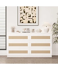 gaomon 6 Drawer Double Dresser for Bedroom, Rattan Bedroom with Smooth Mental Slide, Modern Wood Chest Living Room, Hallway,