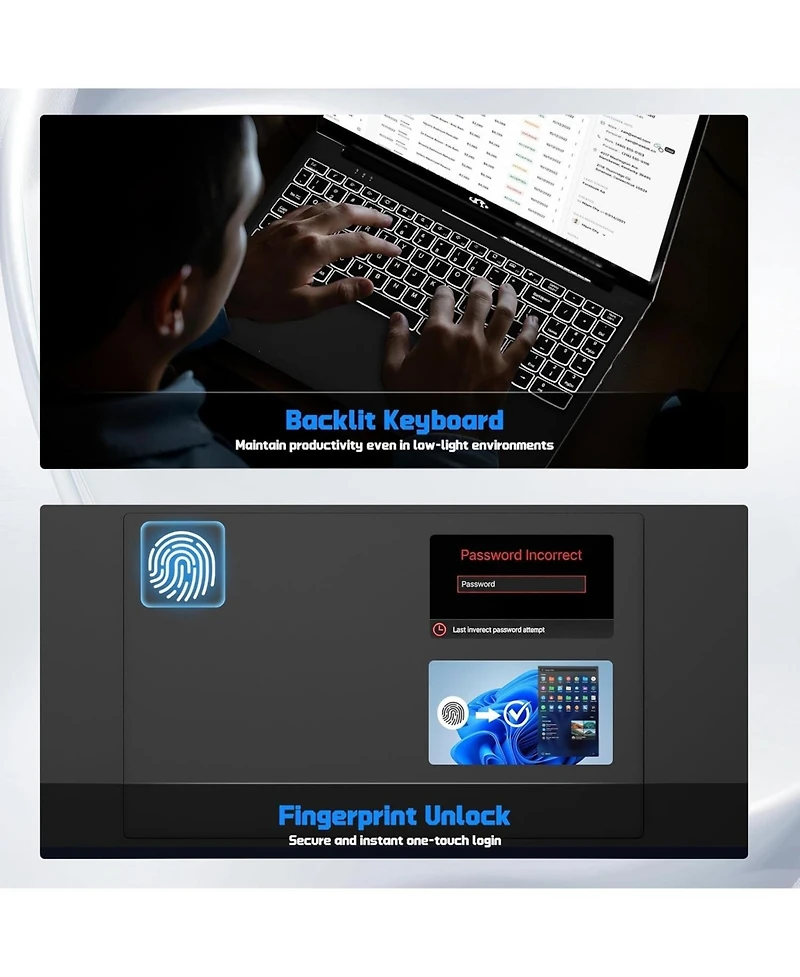 Nimo 15.6" Fhd Ips Student Laptop 16GB Ram 1TB Ssd, 4 Cores 13th Gen Intel N150 3.6GHz Fingerprint Wi-Fi 6