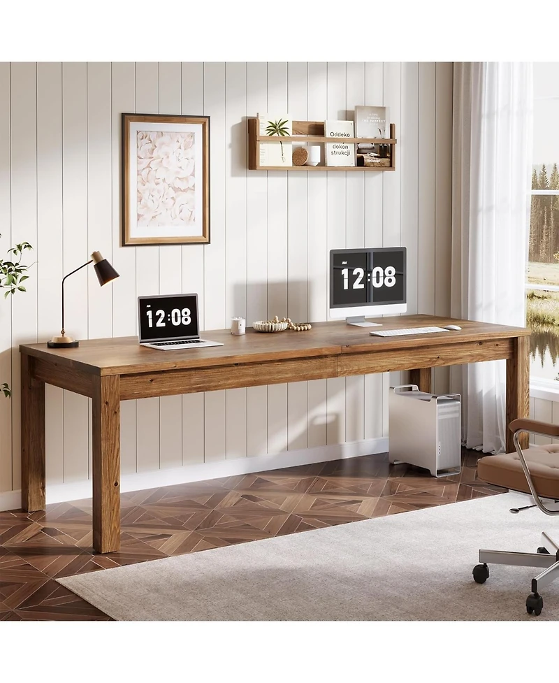 Tribesigns Solid Wood Extra Long Desk 2-Person Desk, 78.7 Inches Double Computer Table, Farmhouse Work Writing Study Workstation