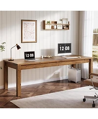 Tribesigns Solid Wood Extra Long Desk 2-Person Desk, 78.7 Inches Double Computer Table, Farmhouse Work Writing Study Workstation