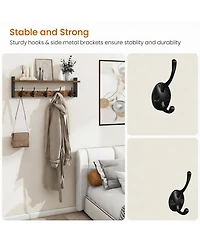 Yigii Rustic Brown & Black Wall Hook Rack with Shelf for Entryway, Hallway