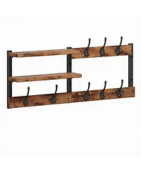 Yigii 28.7" Wall Mounted Coat Rack with 6 Hooks & 2 Shelves, Rustic Brown