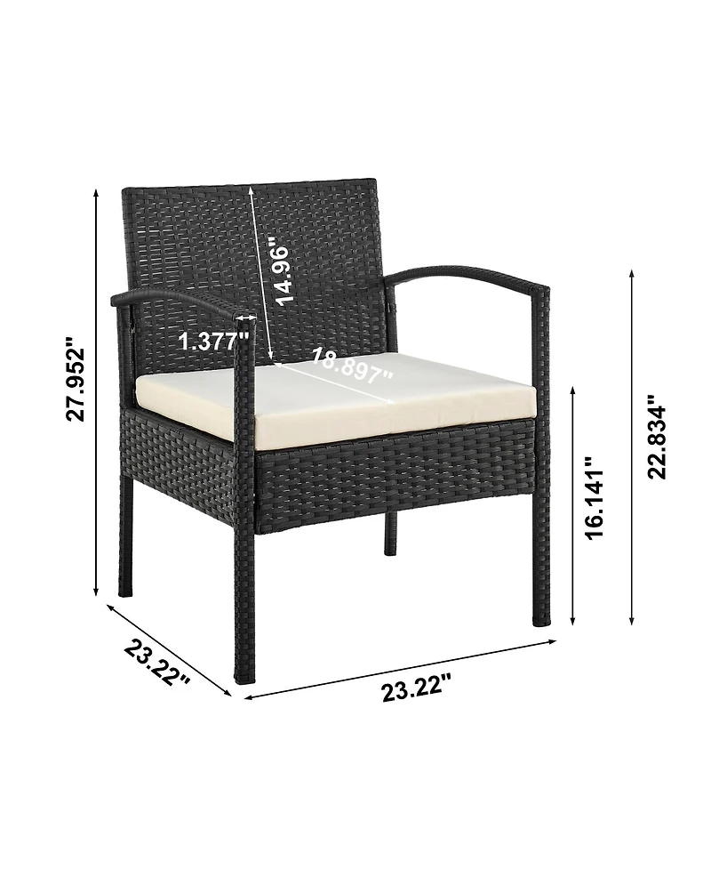 Flynama 4 Piece Black and Cream Outdoor Conversation Patio Set with 2 Armchairs 1 Loveseat and Tempered Glass Coffee Table for Backyard Porch Garden