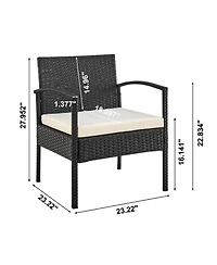 Flynama 4 Piece Black and Cream Outdoor Conversation Patio Set with 2 Armchairs 1 Loveseat and Tempered Glass Coffee Table for Backyard Porch Garden