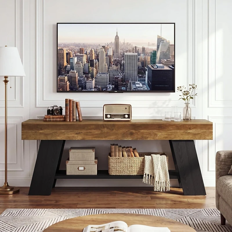 Tribesigns 63" Industrial Tv Stand for 55/65/70 Inch TVs, Rustic Wooden Media Console, Farmhouse Entertainment Center