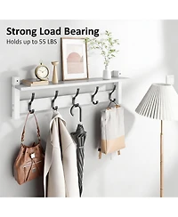 Yigii Vintage 5-Hook Wall Rack with Shelf for Coats, Bags, Umbrellas
