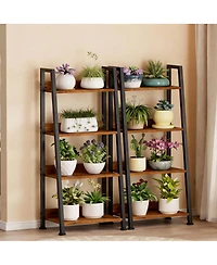 Yigii Arched Metal Bookshelf for Home Office and Living Room - 5 Shelves, Rustic Brown