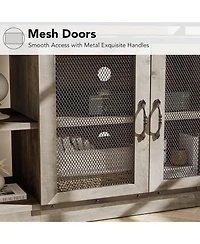 Gaomon Farmhouse Tv Stand for 75/80 inches TVs, Entertainment Center with Storage Cabinet and Mesh Doors, Grey