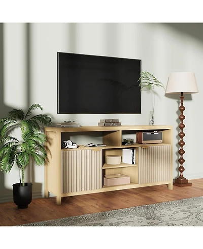 gaomon Fluted Tv Stand for 65 in Tv, Mid Century Modern Entertainment Enter with Storage, for Living Room/Bedroom