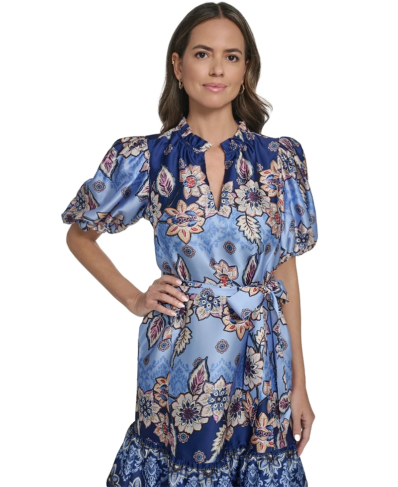 Vince Camuto Petite Bubble-Sleeve V-Neck Short Dress