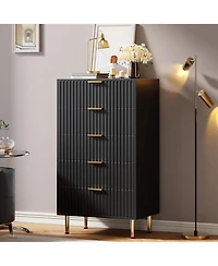 gaomon Green Drawer Dresser for Bedroom, Fluted with Large Drawers and Sturdy Gold Legs Support