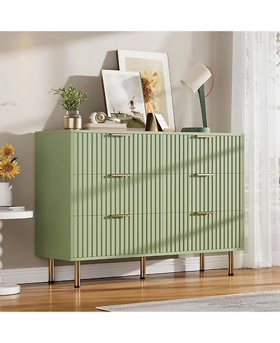 gaomon Green Drawer Dresser for Bedroom, Fluted with Large Drawers and Sturdy Gold Legs Support