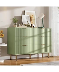 gaomon Green Drawer Dresser for Bedroom, Fluted with Large Drawers and Sturdy Gold Legs Support