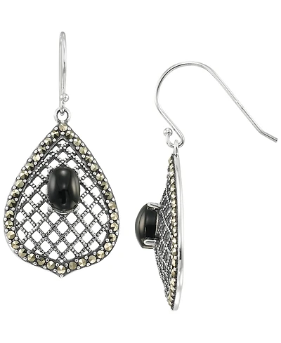 Macy's Marcasite (0.64 ct. t.w.) and Black Onyx (0.5 ct. t.w.) Drop Earrings in Sterling Silver