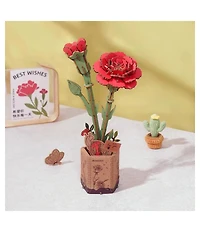 Flash Popup Diy 3D Wood Puzzle Red Carnation 124pcs