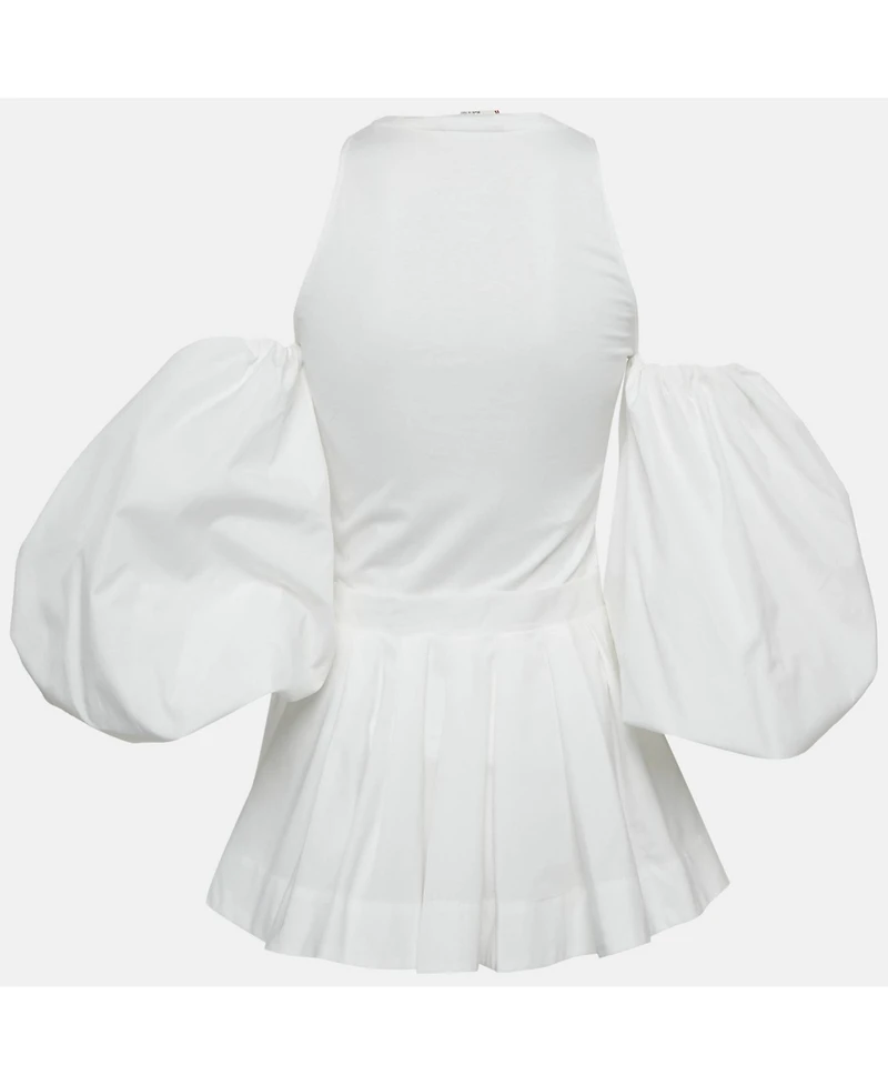 Pre-Owned Alexander Mcqueen Women's White Cotton Balloon Sleeve Open Shoulder Top
