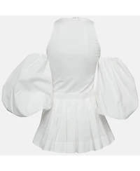 Pre-Owned Alexander Mcqueen Women's White Cotton Balloon Sleeve Open Shoulder Top