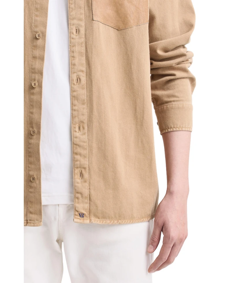 Velez Men's Long-Sleeve Cotton Overshirt With Leather Pocket