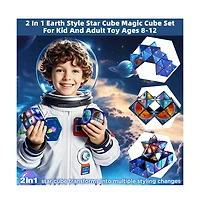 Bruce & Shark 2-in-1 Galaxy Split Magic Cube, Transformable Fidget Toy, Morphs into Star & More