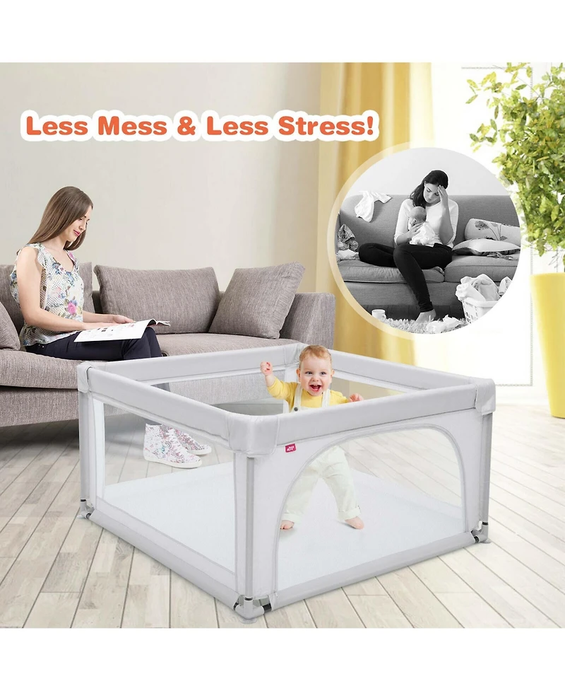 Costway Baby Playpen Infant Large Safety Play Center Yard with 50 Ocean Balls Light