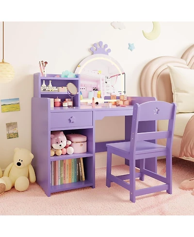 Gaomon 2-in-1 Princess Vanity Set with Makeup Desk & Chair Combo – Perfect Gift for Girls
