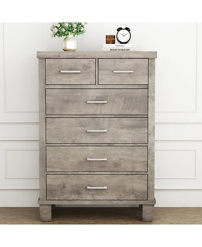 gaomon Dresser for Bedroom with 6 Drawers, 45'' Tall White Chests of Drawers Storage, Wooden Closet, Bedroom, Living Room